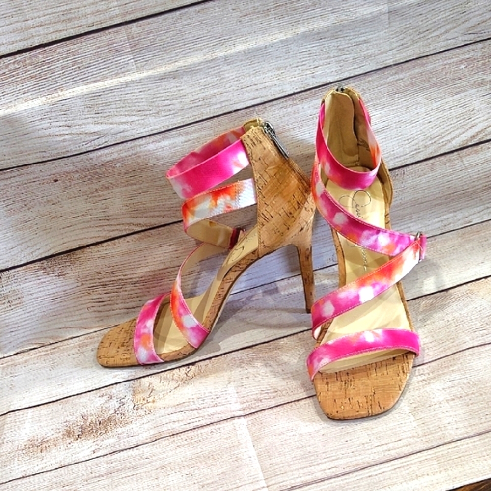 Jessica Simpson Pink and Tan Strappy Heels - Picture 2 of 9